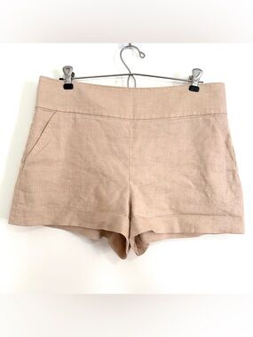 Alice + Olivia Hera High Waist Linen Zip Shorts Neutral Size  12